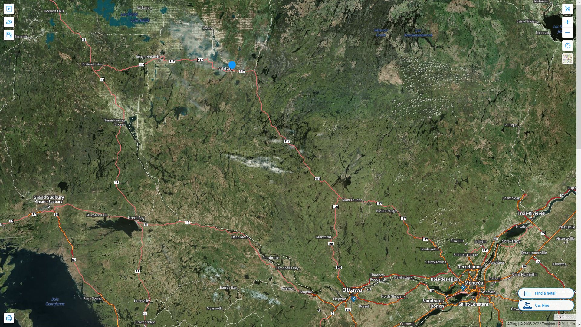 Val d'Or Canada Autoroute et carte routiere avec vue satellite